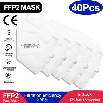 

40pcs White Mascarillas FFP2 KN95 Mouth Mask Reusable 5 Layers Protective Face Masks Filter ffp2mask CE 95% PM2.5 tapabocas mask