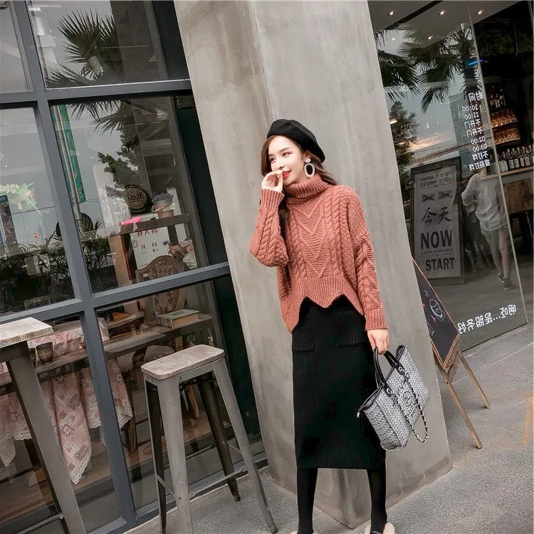 

Winter short turtleneck women's pullover sweater twisted long-sleeved retro short sweater ladies 2020 autumn solid color sweater