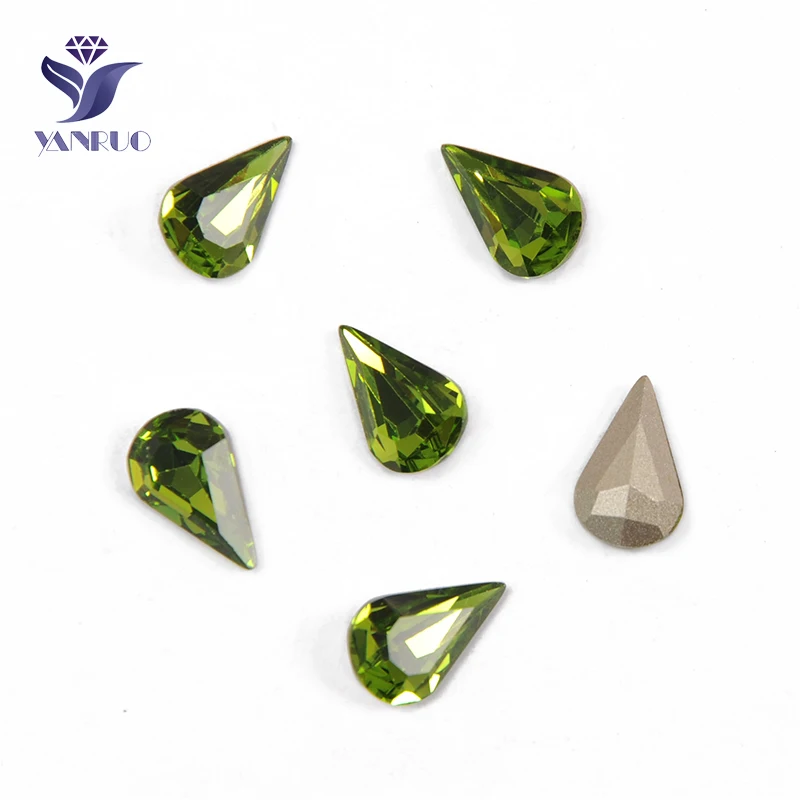 Olivine YANRUO 4300 блестящие стразы в форме груши, Хрустальные Необычные камни, стразы для украшения платья - Цвет: Olivine