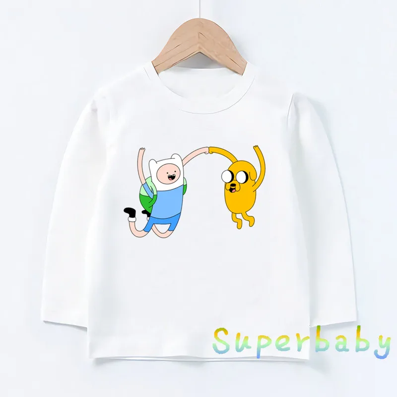 Детская футболка с изображением Финна из Adventure Time and Jake, Забавные топы с рисунком для маленьких мальчиков и девочек, Детская футболка с длинными рукавами, LKP5200