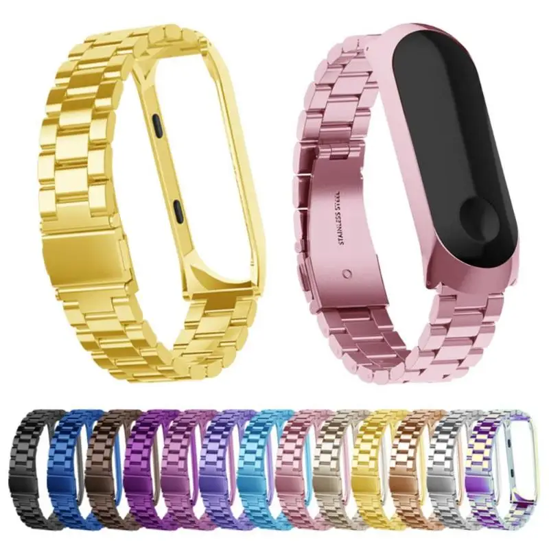 

Stainless Steel 3 Beads Watch Band for Mi Band 4 Strap with Metal Frame Replacement for Xiaomi Mi Band 3 4 Smart Accessories