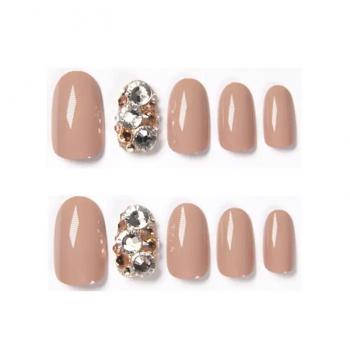 Imprensa em Unhas com Diamante Artificiais com Cola Unid Color Unha Dicas Mulher Wearable Falsa Curto Redondo Cobertura Completa Unhas 24 6 falsa imprensa em unhas com diamante curto