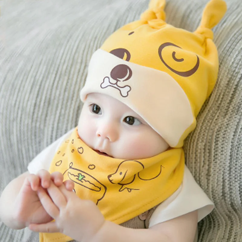 2 шт./компл. милые детские шапки нагрудник хлопок новорожденных тюрбан Beanie Теплые шапки Мягкая шапка для девочек мальчиков эластичная шапка весна осень зима - Цвет: 2