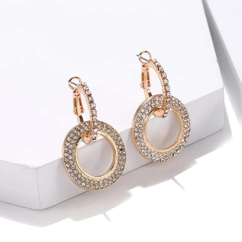 Корейские женские роскошные серьги Стразы геометрические круглые Висячие для
