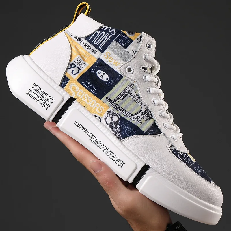 

Large Size Men's Shoes High Help 2019 Autumn New Color Printing Casual Breathable Sports Shoes Trend Thick Bottom Shoes Sneakers