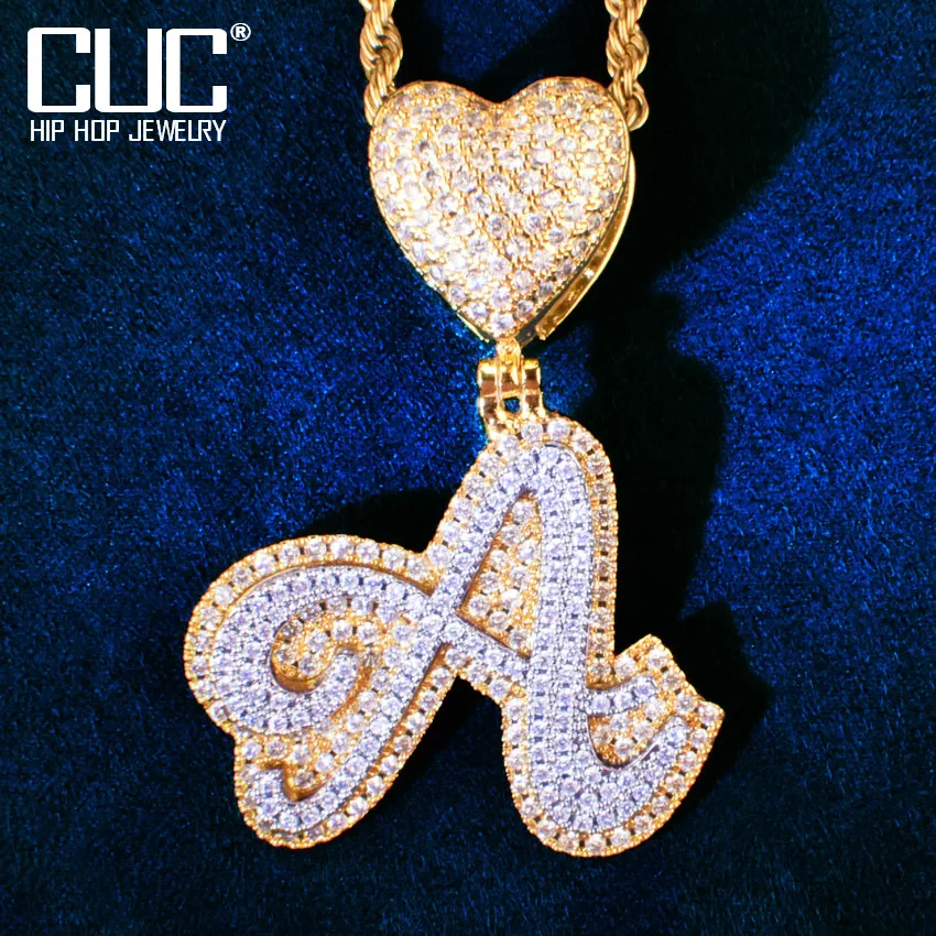 Heart-Bail-Double-Layer-Cursive-Letter-Pendant-For-Men-Women-Micro-Pave ...