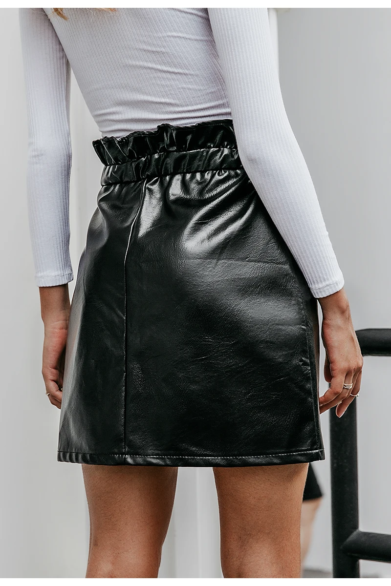 Simplee кожаная женская юбка высокая талия молния черная женская короткая мини-юбка