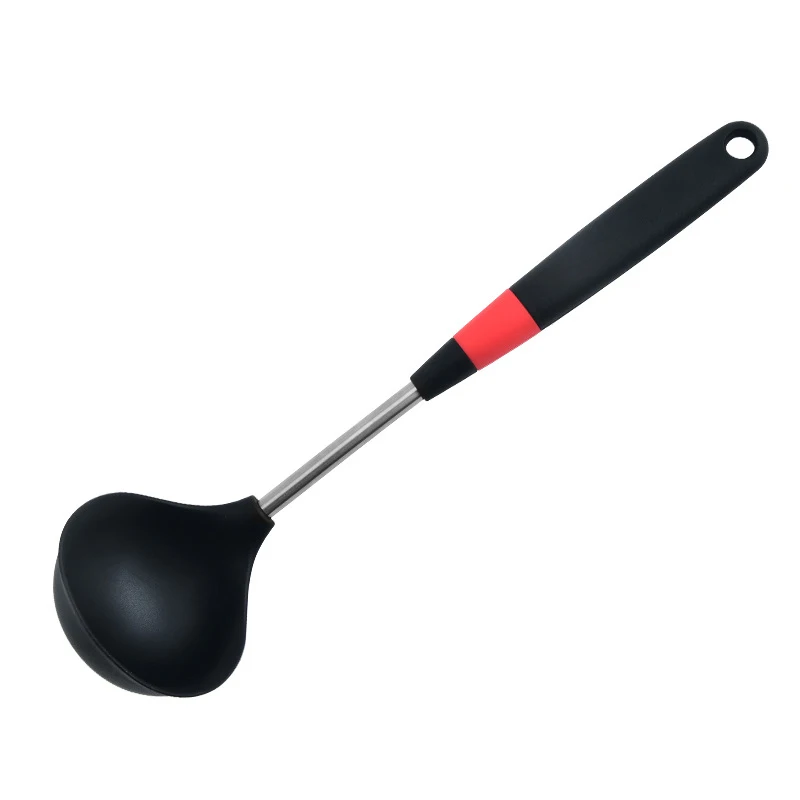 Round Silicone Soup Spoon Stainless Steel Handle Ladle Heat Resistant Porridge Soup Spoon Mixing Serving Kitchen Utensils