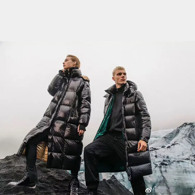 down Jacket Men's Long Chia-Thick Warm Hooded Maya Long Green Lining Large Size Loose Version of Men's