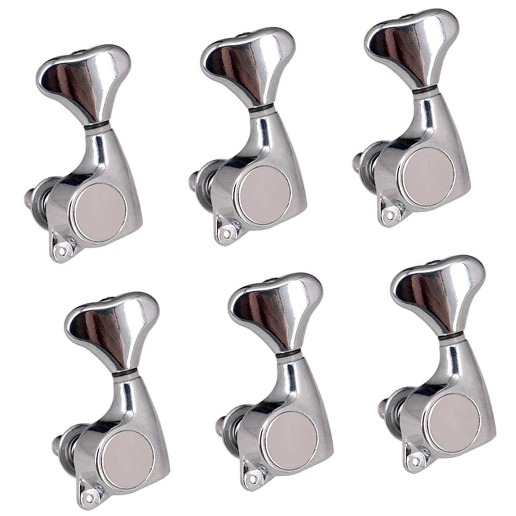 Fishtail Handle Machine Heads Knob Guitar String Tuning Peg 6L Silver 1:21