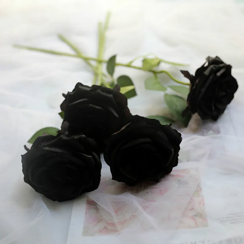 Artificial Fake Flowers Black Silk Rose Bouquet Wreath for Crafting Decor Vase Faux Party Home Decoration Accessories | Дом и сад