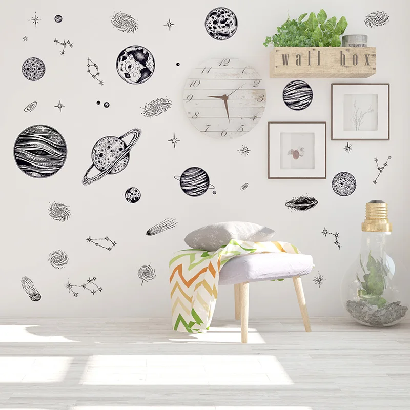 DIY эскиз планеты Вселенная стикер на стену декор для детских комнат Декор для гостиной Съемные Виниловые художественные настенные наклейки плакаты