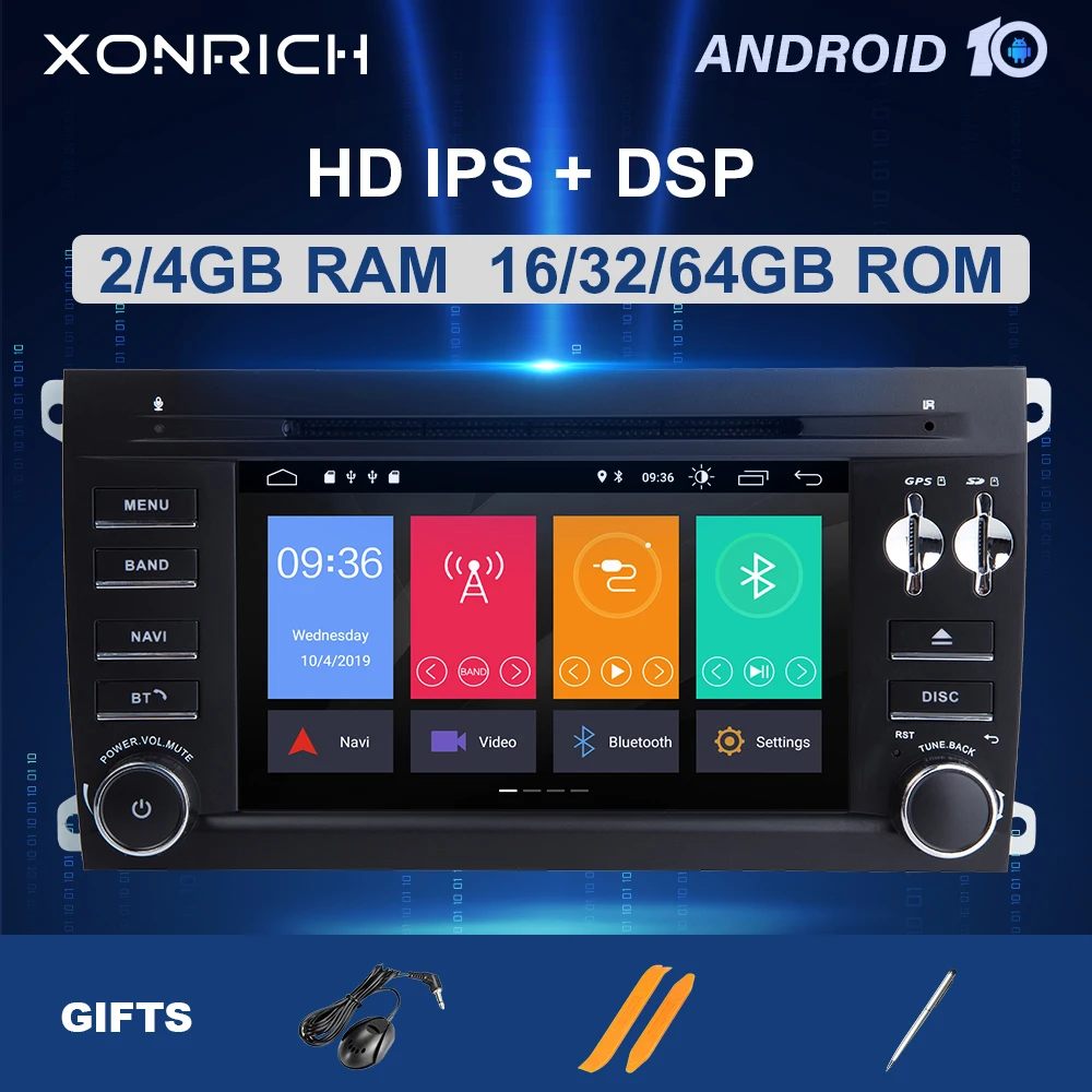 Автомобильный мультимедийный плеер 2din DSP Android10 для Porsche Cayenne GTS 2003-2010 GPS-навигация