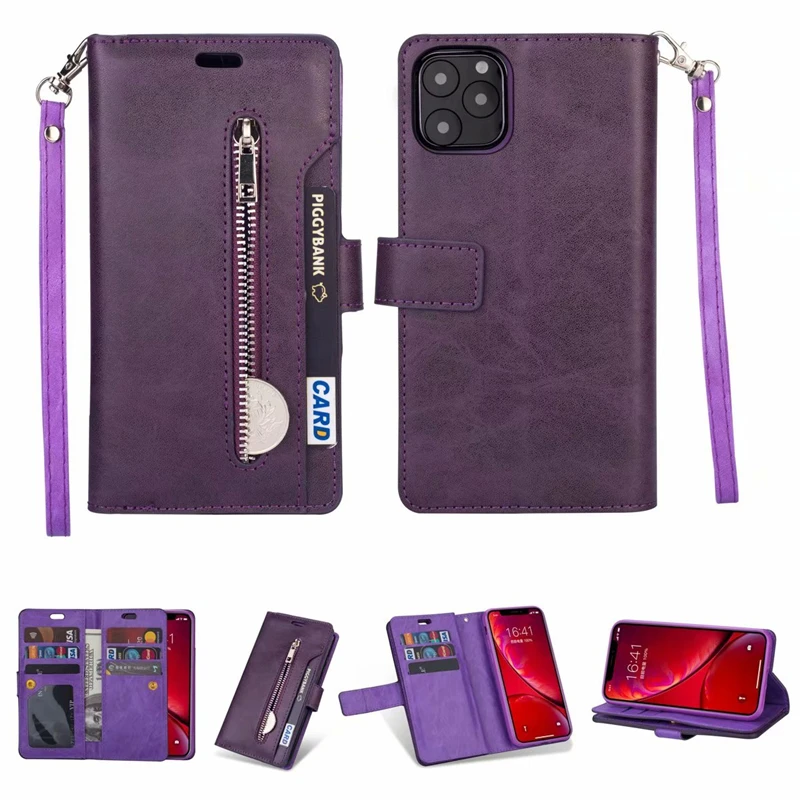 Кожаный чехол-кошелек на молнии для iPhone 6 6S 7 8 Plus 12 Mini 11 Pro Max X XS XR магнитный