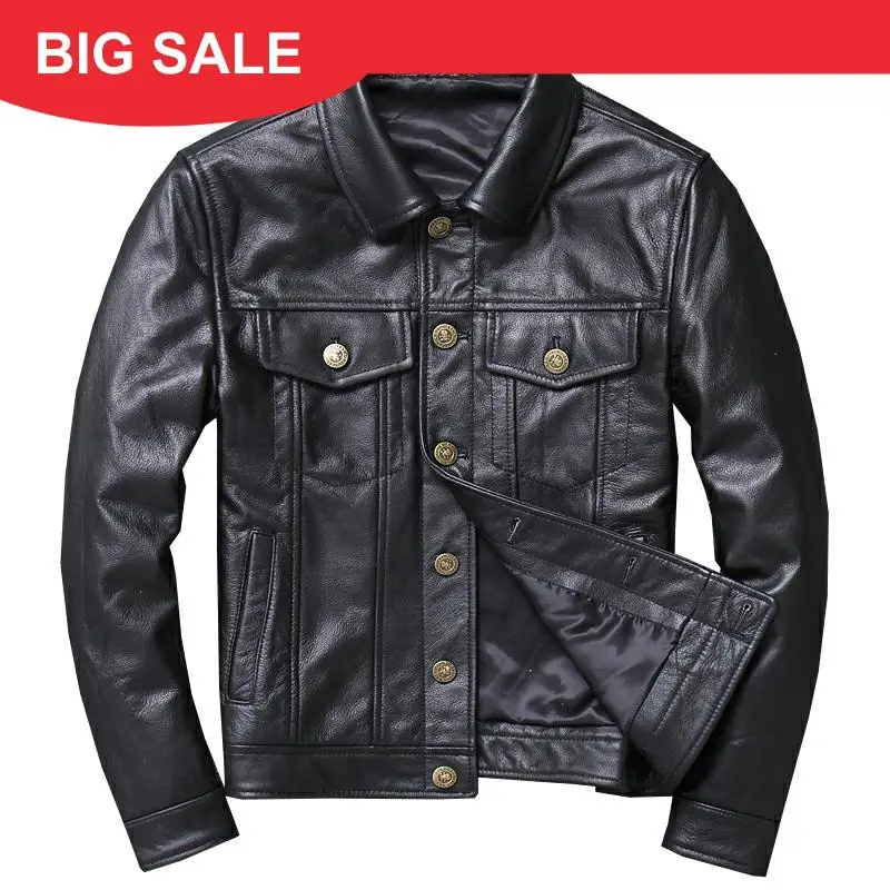 

2020 Black Men American Casual Style Leather Jacket Plus Size XXXXXL Genuine Cowhide Russian Spring Natural Leather Coat