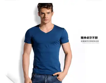 

Men's UGJ Korean Edition Slim Elastic V-collar Short Sleeve T-shirt Advertising Shirt Leisure Underwear