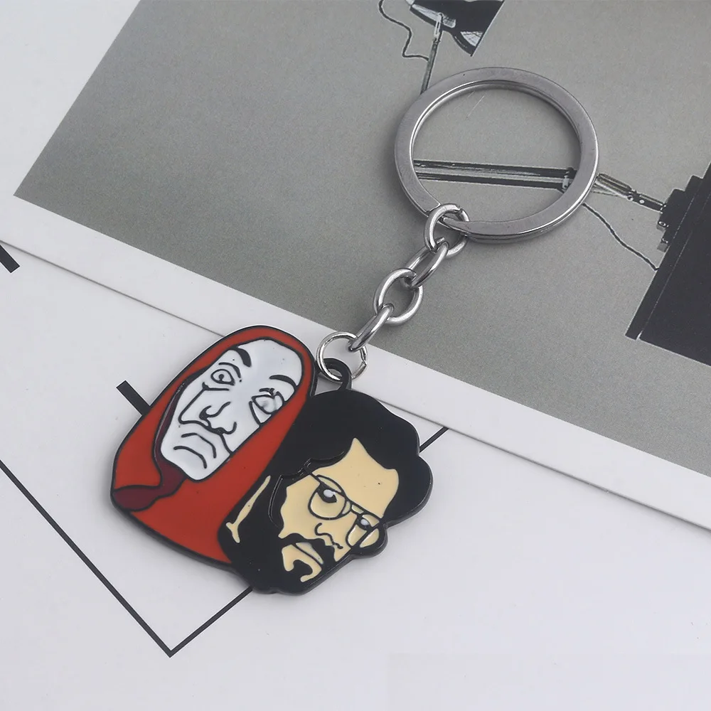 

Money Heist Salvador Dali The House of Paper La Casa De Papel Enamel Keychain Key Ring Cosplay Accessories Props Gift Charm