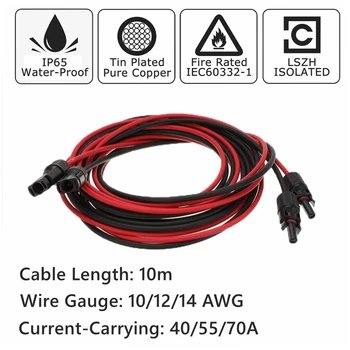 

10m 2.5mm 4mm 6mm PVC Insulated Electrical PV Connector Cables Solar Panel Connect Back 30ft 10AWG 12AWG 14AWG