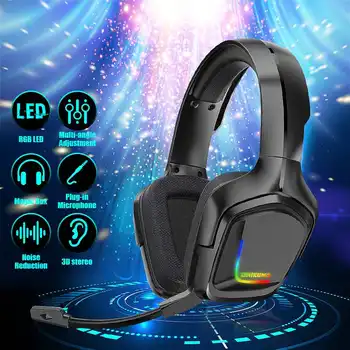 

K20 RGB Gaming Headset Headphone with Microphone LED Light Surround Sound Bass PC Gamer Headphone for Xbox One PS4 Phone Laptop