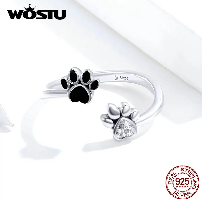WOSTU 925 пробы Серебряное кольцо в виде собачьей лапы для женщин, обручальное регулируемое кольцо, модное ювелирное изделие CQR605