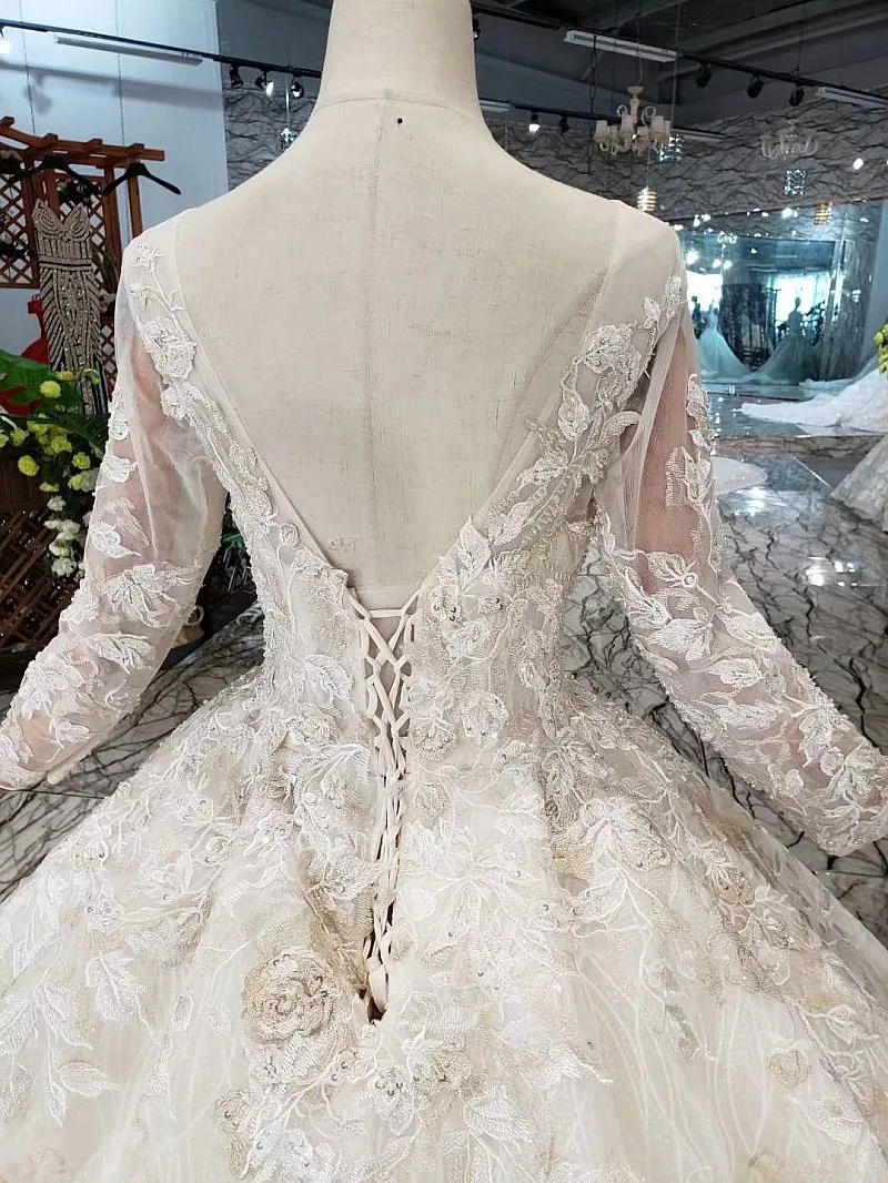SSYFashion Новое роскошное свадебное платье высокого класса для невесты с длинным рукавом Со Шлейфом Кружевное Свадебное платье расшитое бусинами Vestidos De Novia на заказ