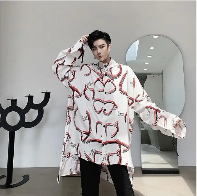 M-XL! Осенняя индивидуальная Печать Шнурок дизайн для мужчин и женщин модели свободные ленивые с длинным рукавом рубашки прилива Мужская рубашка в стиле хип-хоп