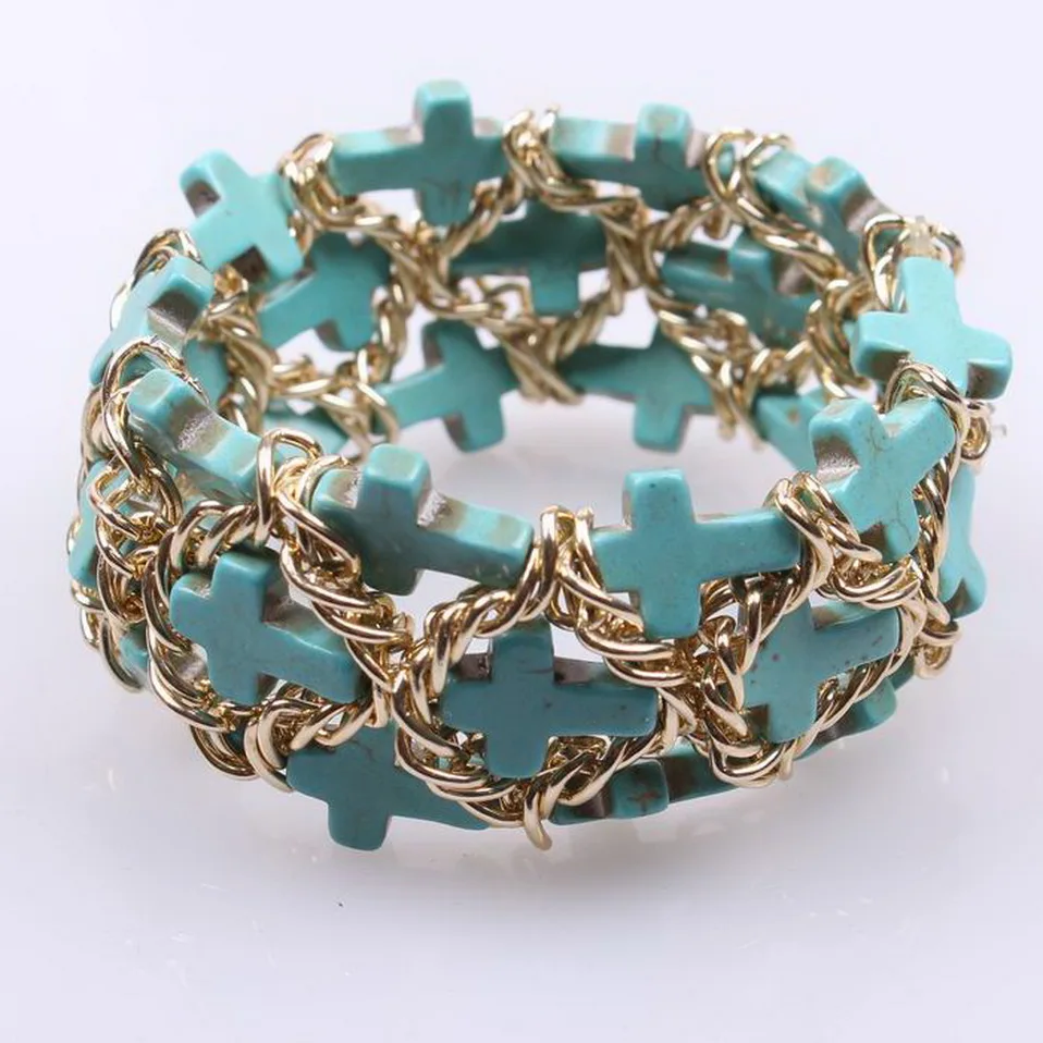 2017 Cheap Gold Color Chain Charm Multi Rows Stretch Colorful Stone Cross Bracelet For Men Jewelry Wholesale|bracelets for|cross braceletbracelet for