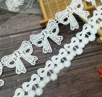 

1Yards Embroidery Lace Ribbon 3cm 4cm Bow Flower Applique White Lace Fabric Cotton Lace Fabric cinta encaje ruban dentelle LE36