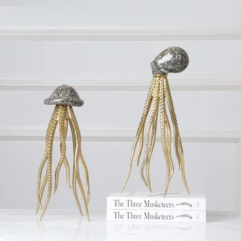 

Modern Simple Creative Luxurious Seashell Octopus Art Sculpture Animal Statue Resin Craft American Decorations For Home R3840