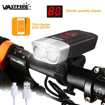 

USB Intelligent LED Bike Light 5 Modes Bicycle Headlight with LED Display Power Bank Function +Safety Warning Rear Lamp