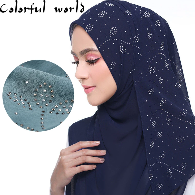 Women's Bubble Chiffon Scarf Leaf diamond crystal scarf hijab wholesale shawls Wraps solid color muslim 21 colors | Тематическая