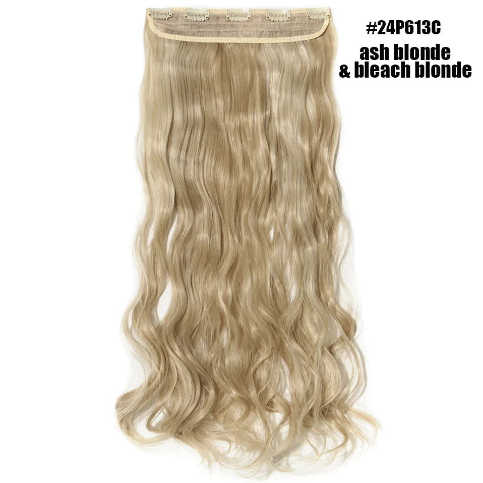 S-noilite 2" длинные вьющиеся волосы на клипсах в одном куске настоящие натуральные волнистые синтетические волосы на клипсах 5 клипсах для наращивания волос фиолетовый красный розовый - Цвет: 24P613C