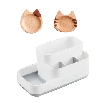 

1 Pcs Plastic Makeup Organizer Bathroom Storage Box & 2Pcs Wooden Dishes Plates Kids Cute Handmade Tray Dish