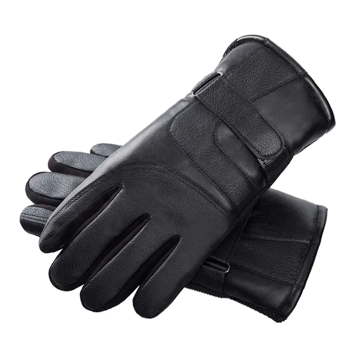 Мужские лыжные перчатки флисовые сноубордические перчатки снегоходы мотоциклетные зимние перчатки ветрозащитные водонепроницаемые зимние перчатки унисекс - Цвет: Черный