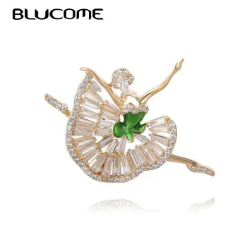 

Blucome Luxury Cubic Zircon Dance Girls Shape Brooches Gold color Enamel Women Wedding Bridal Lapel Pins Copper Figure Brooch