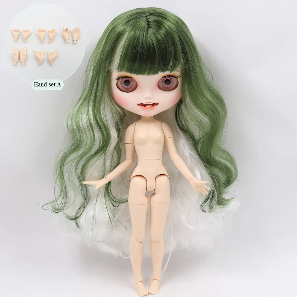 Ледяной обнаженный Blyth кукла No. BL4299/136 белый микс зеленые волосы резные губы открытый рот матовые индивидуальные лица соединение тела 1/6 bjd - Цвет: like the picture