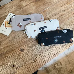 Kawaii Cat Embroidery Pencil Case Bag Storage Pouch Simple Stationery Bag Holder for Middle High School Office College Student
