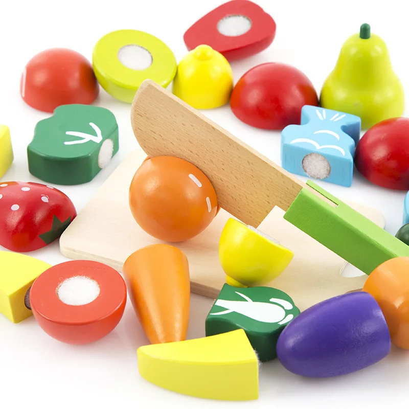 Velcro Wooden Fruit and Vegetable Combination Cutting Toys Set Children Simulation Pretend Play Kitchen Game Kids Birthday Gift