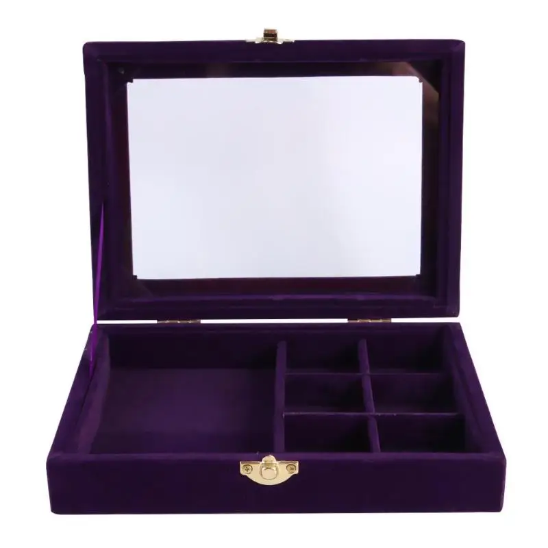 

Organizer Glass Jewelry Display Protable Storage Box Holder Velvet Case Earring Ring Show Girl Women Earrings Plate