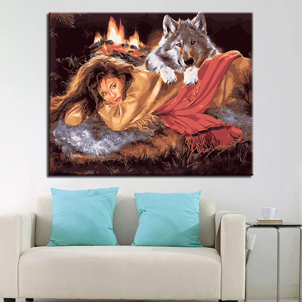 

Legend of hungry wolf DIY Painting By Numbers Kits Calligraphy Painting Acrylic Paint By Number For Home Decoration work of art
