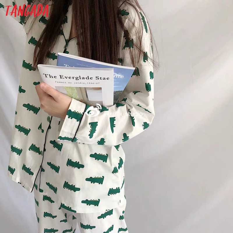 Tangada женские костюмы с животным принтом осенне-зимние топы и штаны комплекты из 2 предметов Женское ночное белье Комплекты для близнецов Женский комплект YU36