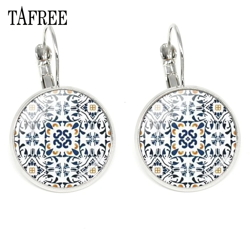 TAFREE индийские серьги Henna Mandala клипсы модные уникальные стекляный с картинкой художественное оформление серьги кабошон мужские и женские подарки Йога ювелирные изделия HN136