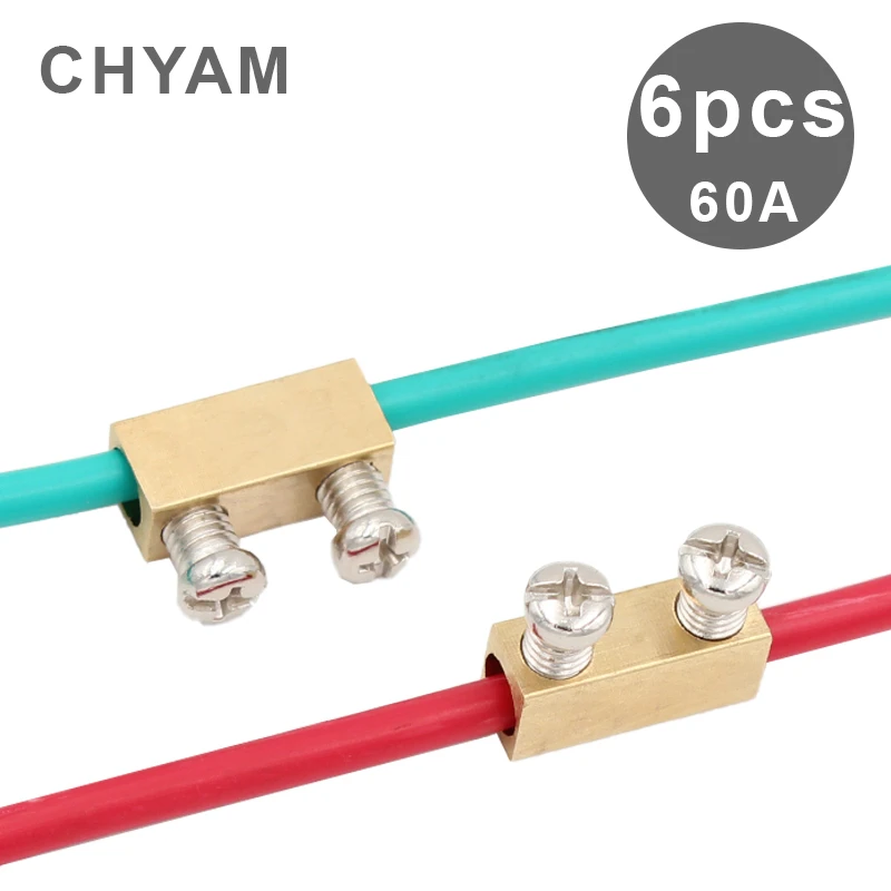 6pcs/lot High-power 1000V 60A Copper Terminal Connector Wite Two Scres Fixed Type 2.5-16mm Square Wire Wiring | Обустройство дома