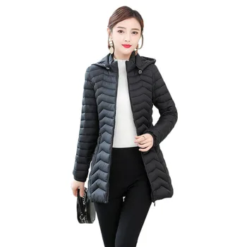 

Stand Collar Hood Jacket Women Black XL-6XL Plus Size Long Coat 2020 Spring Autumn New Korean Fashion Light Thin Slim Coat JD747