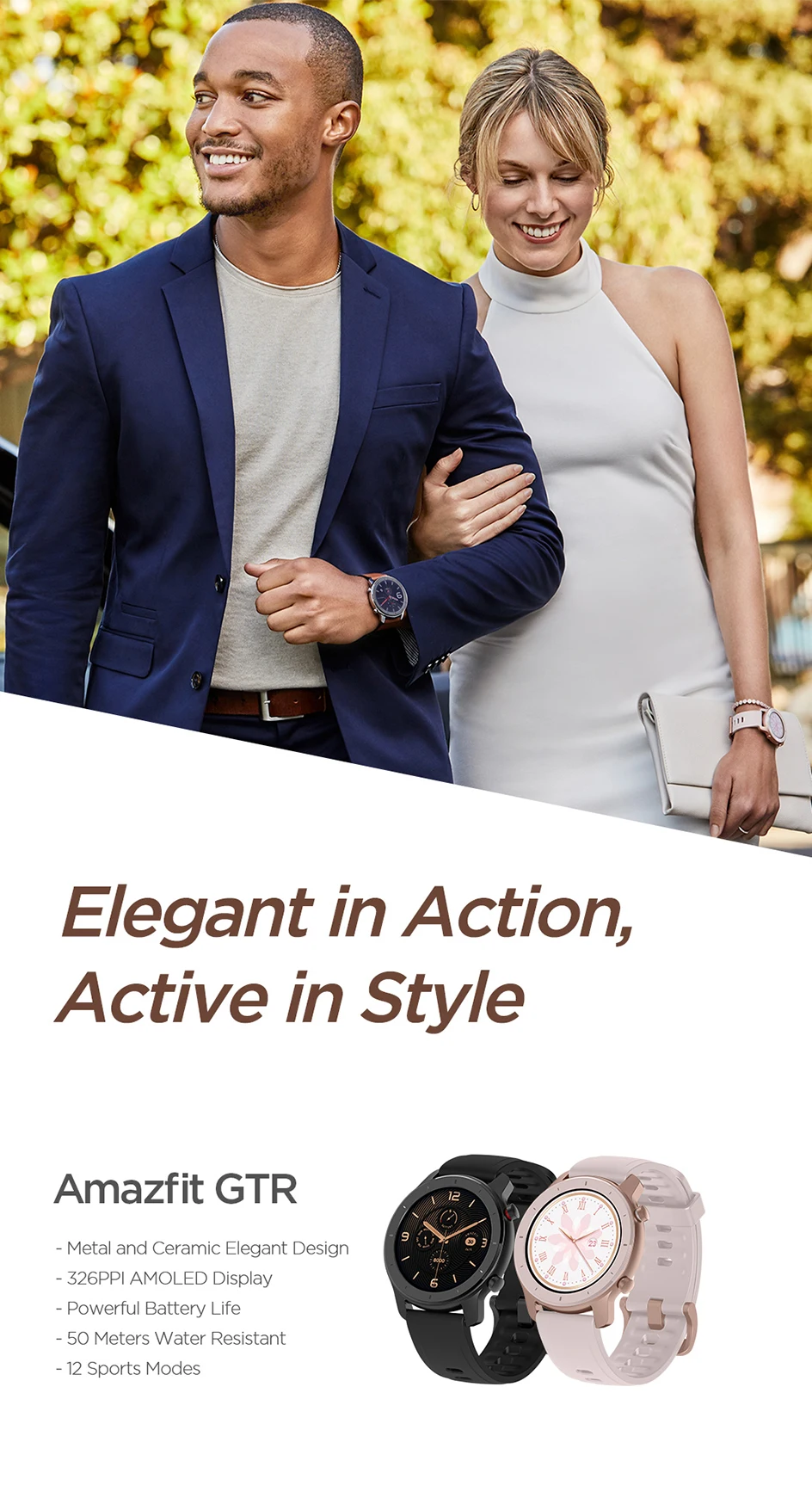 Huami, AMAZFIT GTR, 42 мм, Смарт-часы, 5 АТМ, водонепроницаемые часы, 1,2 дюймов, AMOLED, gps+ ГЛОНАСС, мужские Смарт-часы, 12 дней, срок службы батареи