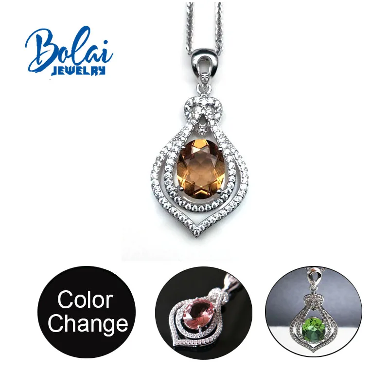 

Bolaijewelry,zultanite Color change 8*10mm Gemstone pendant 925 sterling silver created color change fashion jewelry for girls