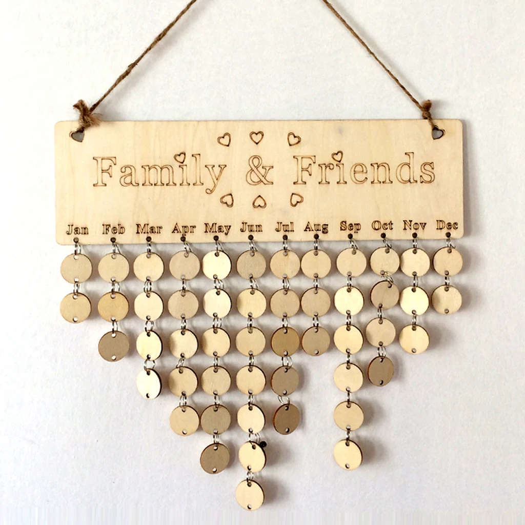 

New Style 50pcs Wood family and friends calendar Hanging Decorations crafts home decor birthday Memo calendar Photo props