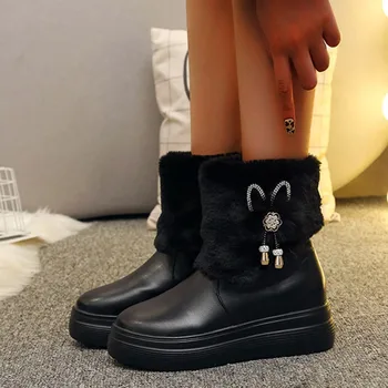 

shoes woman fashion boots Women's Crystal Padent Platforms Warm Winter Turn Over Edge Soft Snow Boot