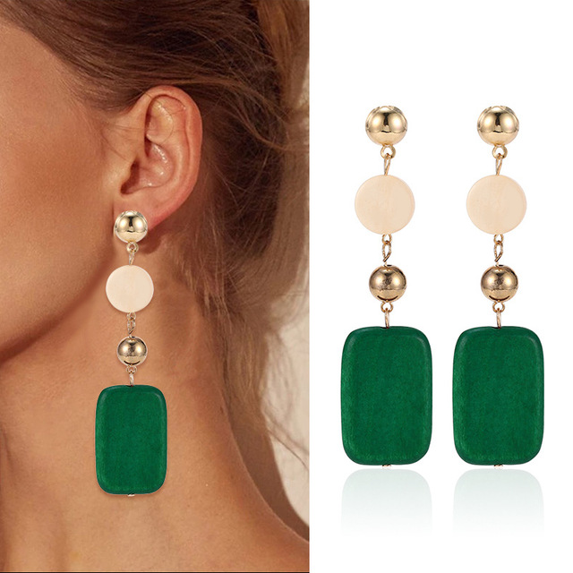 Flax Hemp Rope Round Ball Wood Women's Earrings 2020 New Style Long Yellow Blue White Candy Color Fashion Jewelry