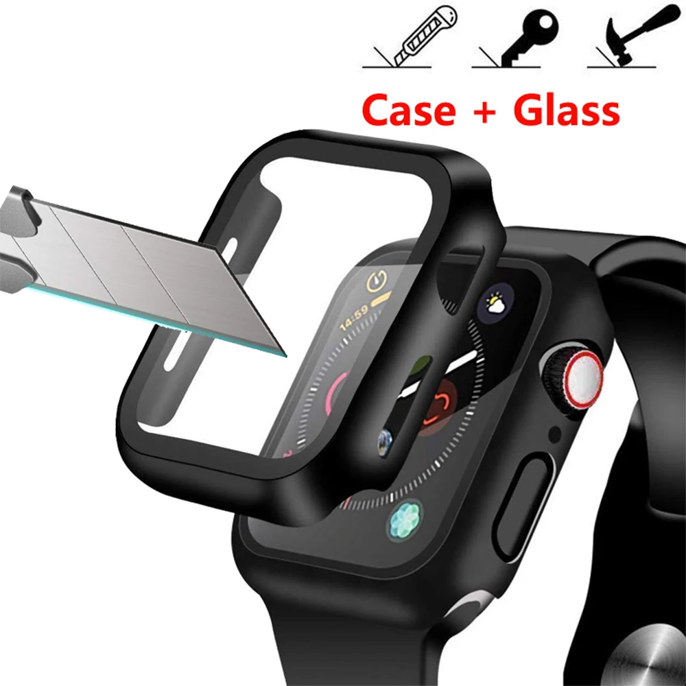 Чехол + закаленное стекло для Apple Watch 40 мм 44 Series 5 4 защита экрана чехол бампер iwatch 3 2